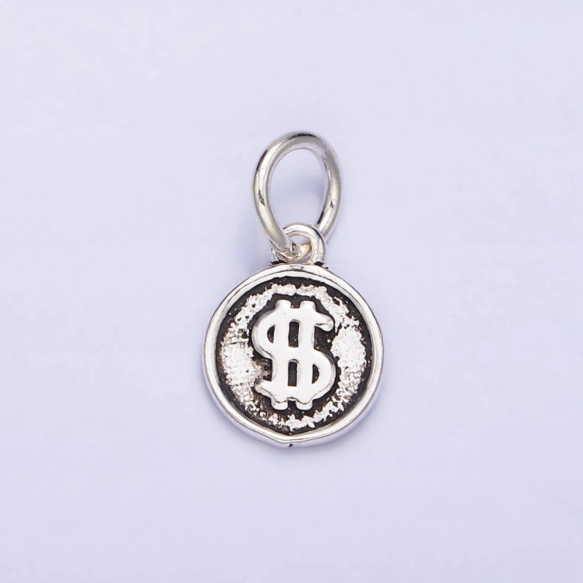 Sterling Silver S925 "$" Dollar Money Currency Symbol Mini Round Charm | SL-270 - DLUXCA