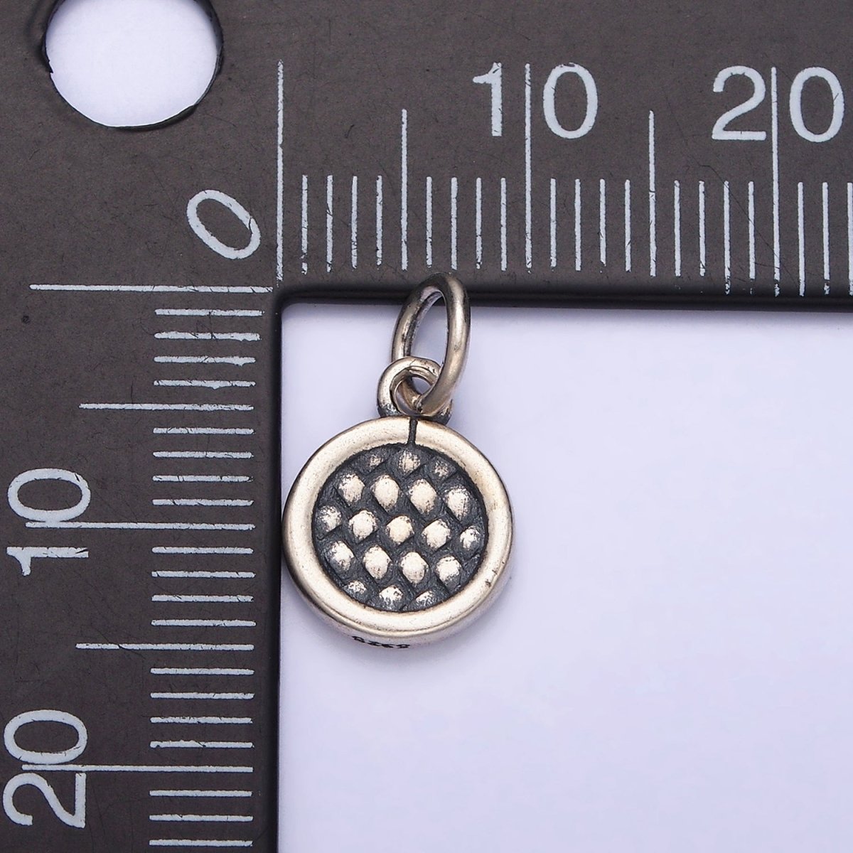 Sterling Silver S925 Dotted Rattan Textured Round Mini Charm | SL-269 - DLUXCA