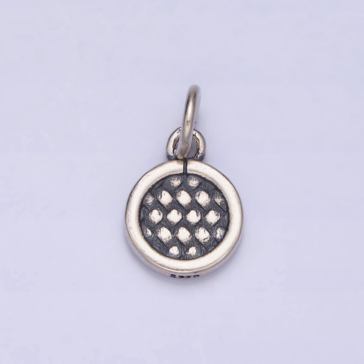 Sterling Silver S925 Dotted Rattan Textured Round Mini Charm | SL-269 - DLUXCA