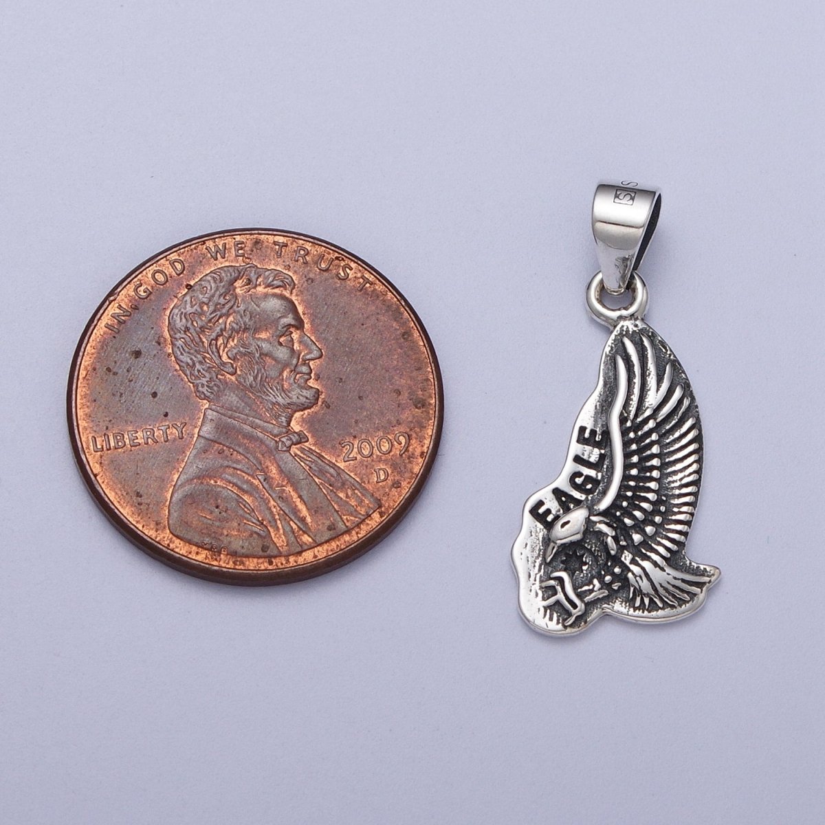 Sterling Silver S925 "Eagle" Script Engraved Bird of Prey Pendant | SL-395 - DLUXCA