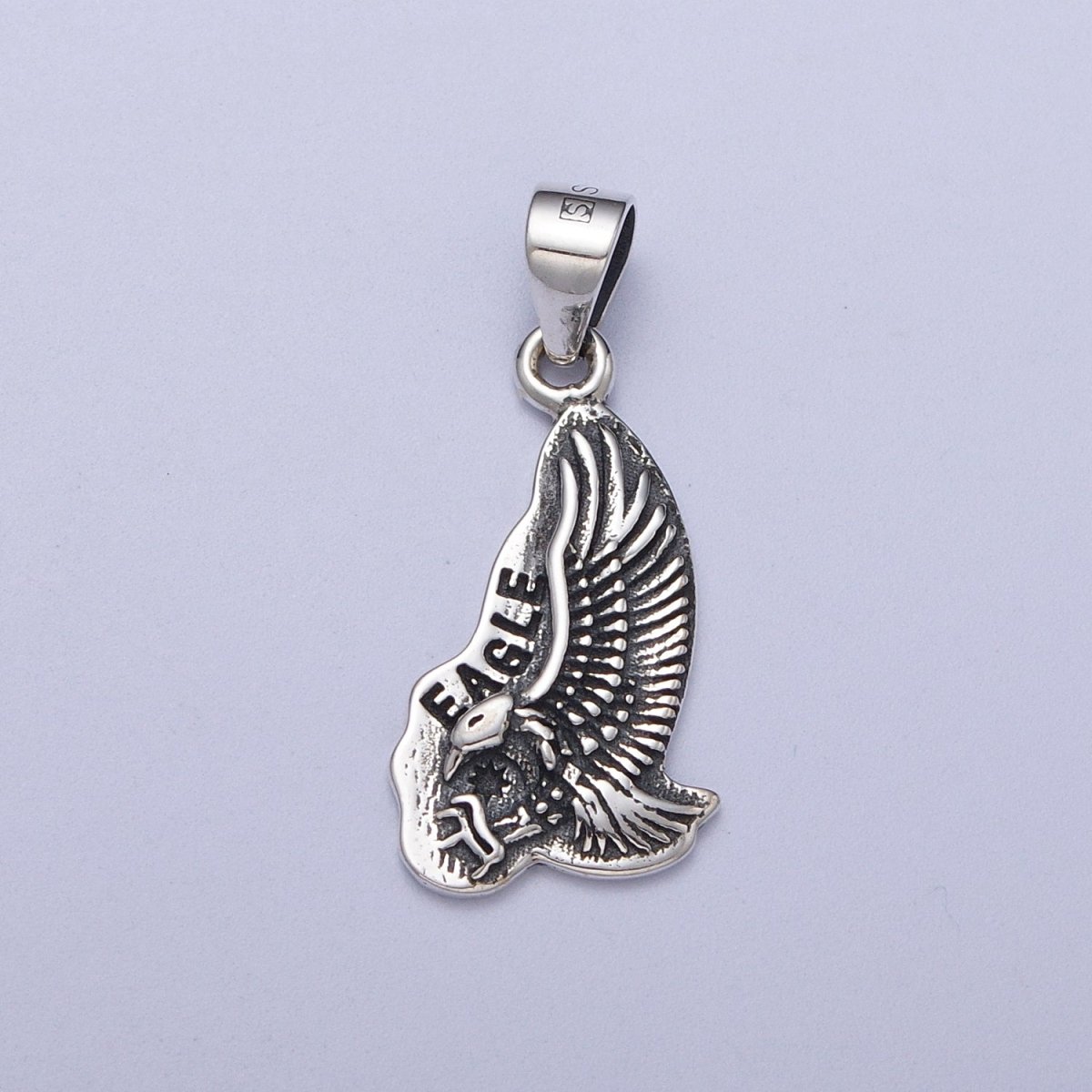 Sterling Silver S925 "Eagle" Script Engraved Bird of Prey Pendant | SL-395 - DLUXCA