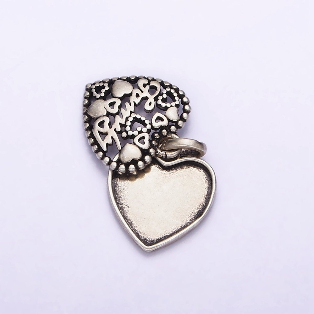 Sterling Silver S925 "Family" Cursive Script Double Open Heart Pendant | SL-329 - DLUXCA