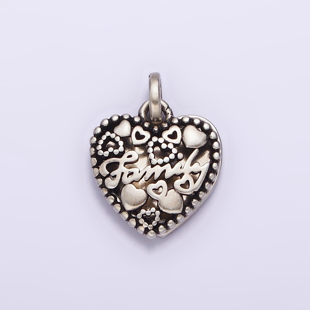 Sterling Silver S925 "Family" Cursive Script Double Open Heart Pendant | SL-329 - DLUXCA