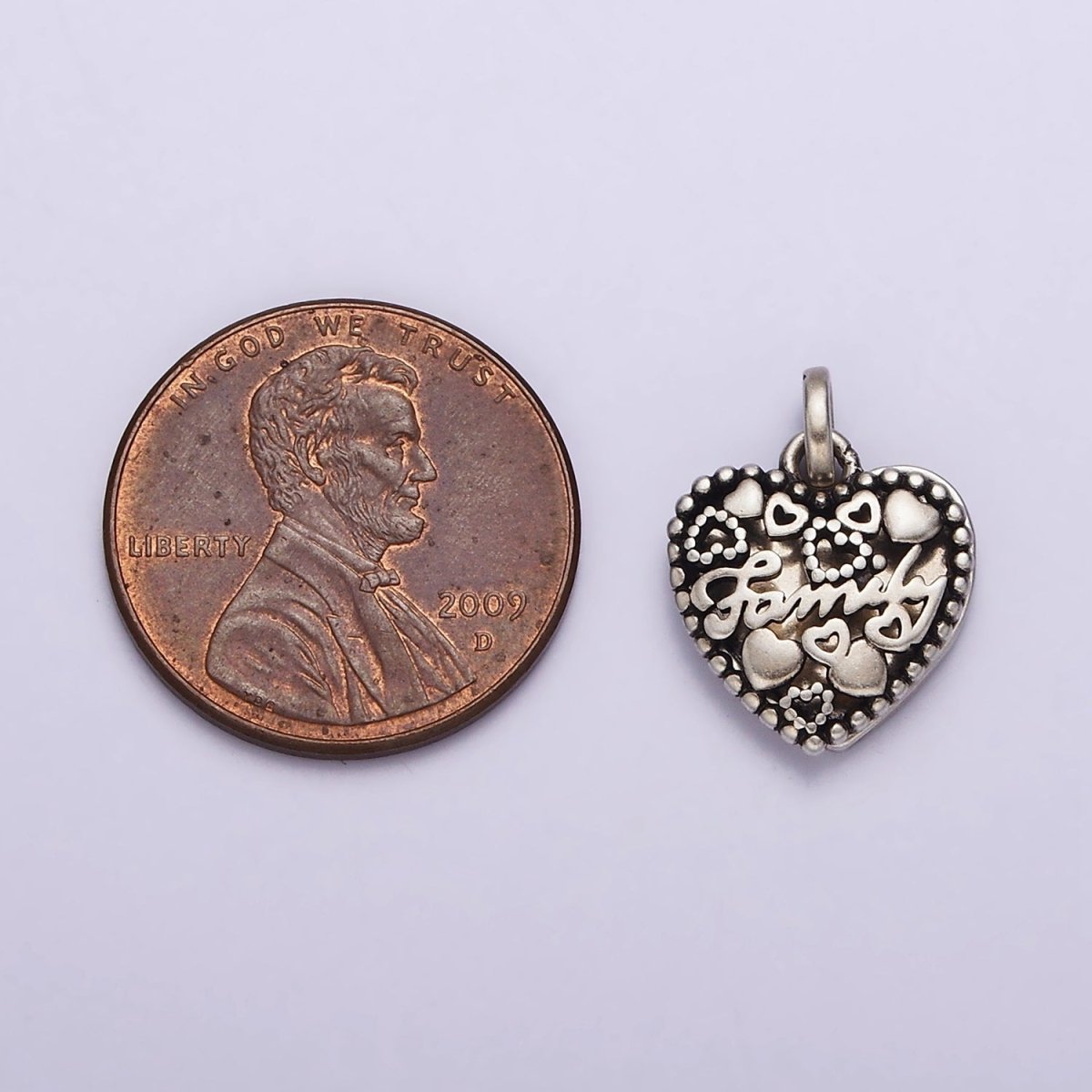 Sterling Silver S925 "Family" Cursive Script Double Open Heart Pendant | SL-329 - DLUXCA