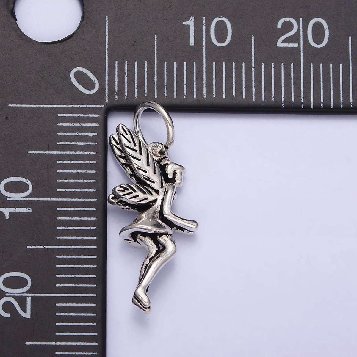 Sterling Silver S925 Flying Fairy Girl Lined Wings Charm | SL-2743 - DLUXCA