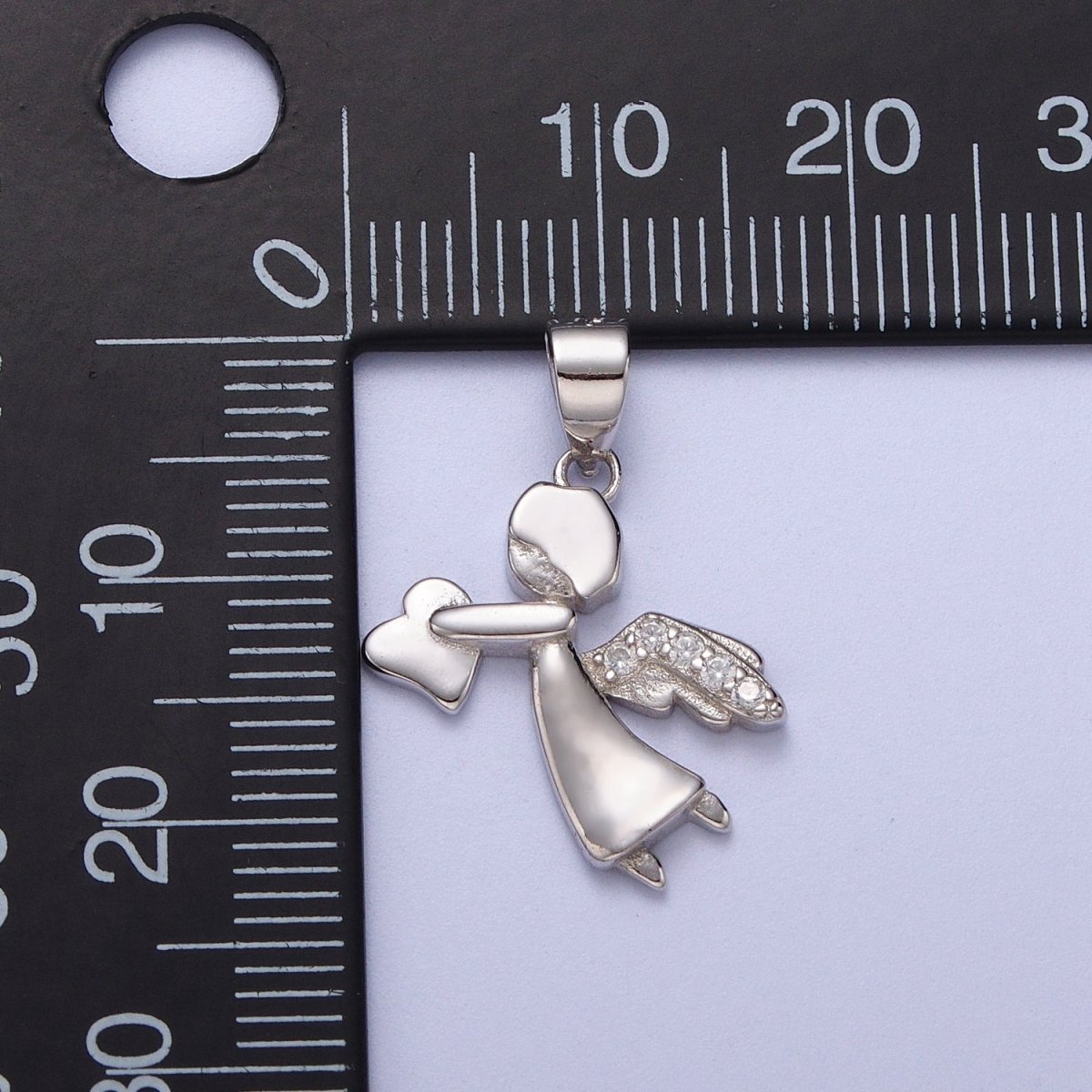 Sterling Silver S925 Heart-Giving Guardian Angel Micro Paved CZ Wings Pendant | SL-401 - DLUXCA