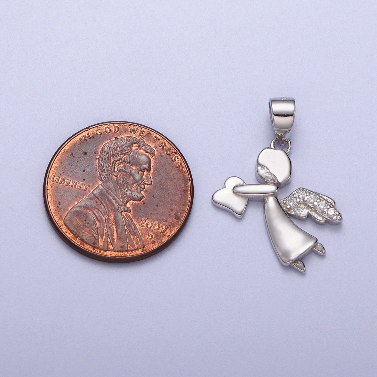 Sterling Silver S925 Heart-Giving Guardian Angel Micro Paved CZ Wings Pendant | SL-401 - DLUXCA