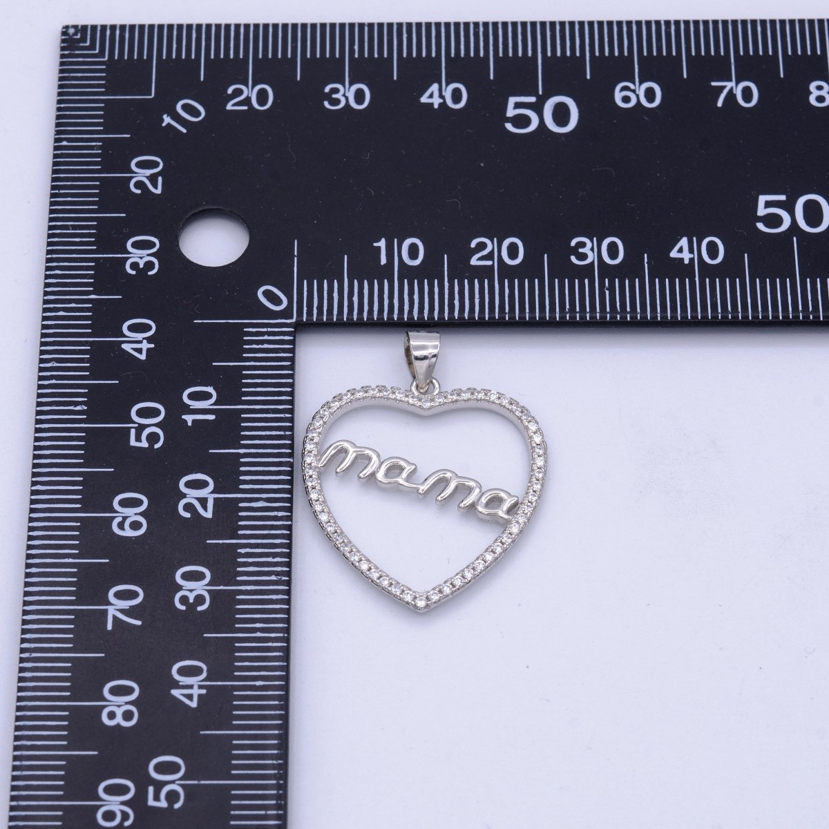 Sterling Silver S925 MAMA Charm Words Open Micro Paved CZ Heart Mother's Day Pendant | SL-267 - DLUXCA