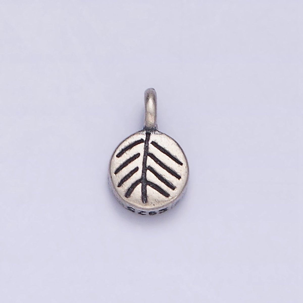 Sterling Silver S925 Mini Lined Leaf Nature Plant Oval Charm | SL-284 - DLUXCA