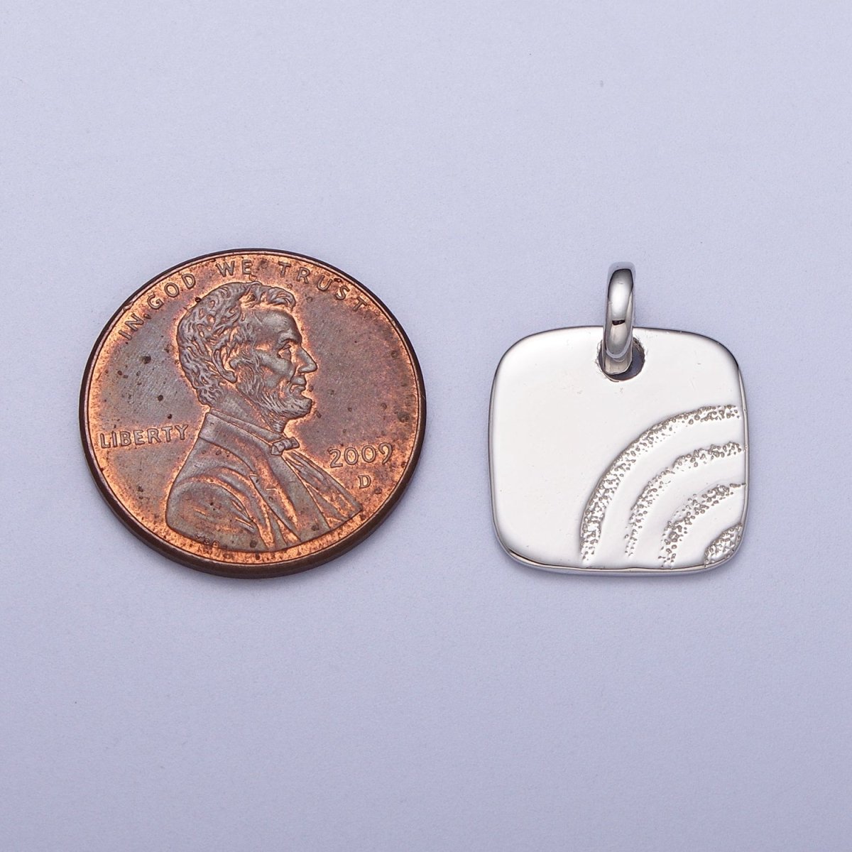 Sterling Silver S925 Multiple Curved Lined Textured Square Charm | SL-397 - DLUXCA