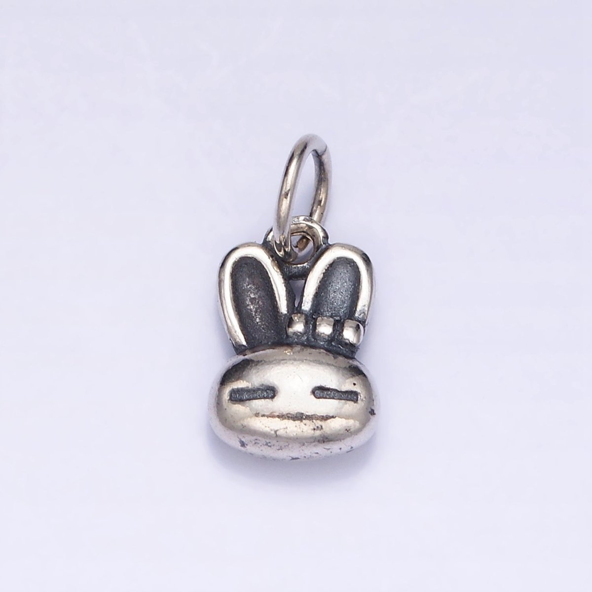 Sterling Silver S925 Pet Bunny Rabbit Head Bow Ribbon Animal Charm | SL-281 - DLUXCA