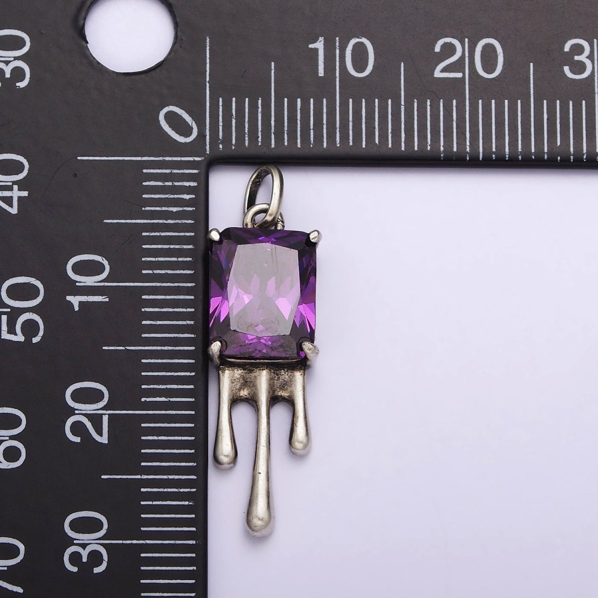 Sterling Silver S925 Purple CZ Baguette Molten Drip Charm | SL-333 - DLUXCA