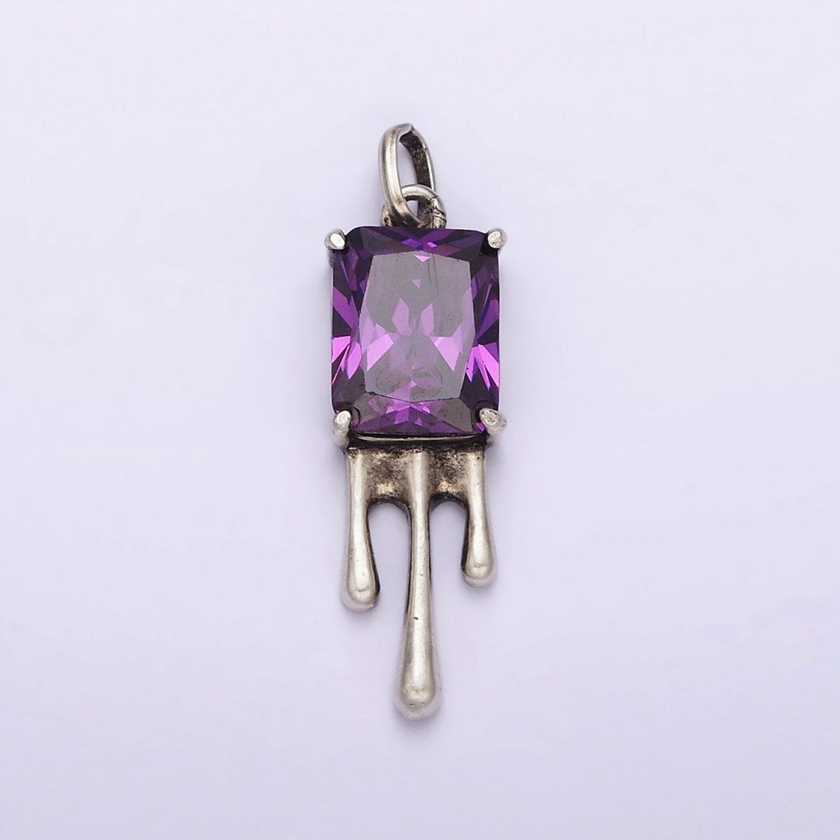 Sterling Silver S925 Purple CZ Baguette Molten Drip Charm | SL-333 - DLUXCA