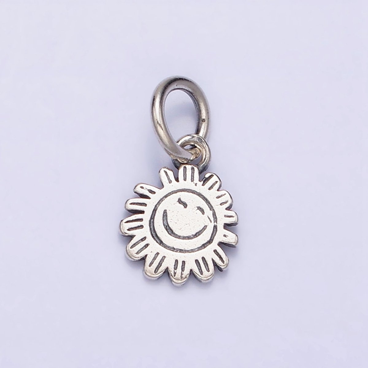 Sterling Silver S925 Round Smiley Face Celestial Sun Flower Charm | SL-275 - DLUXCA