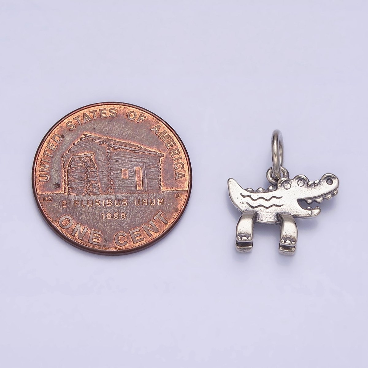 Sterling Silver S925 Smiling Alligator Crocodile Line Scaled Textured Animal Charm | SL-287 - DLUXCA