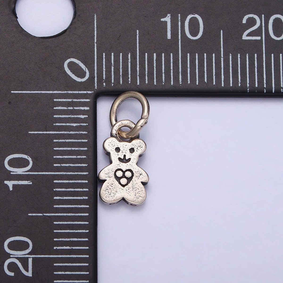 Sterling Silver S925 Tiny Smiling Bear Animal Triple Dotted Heart Charm | SL-279 - DLUXCA