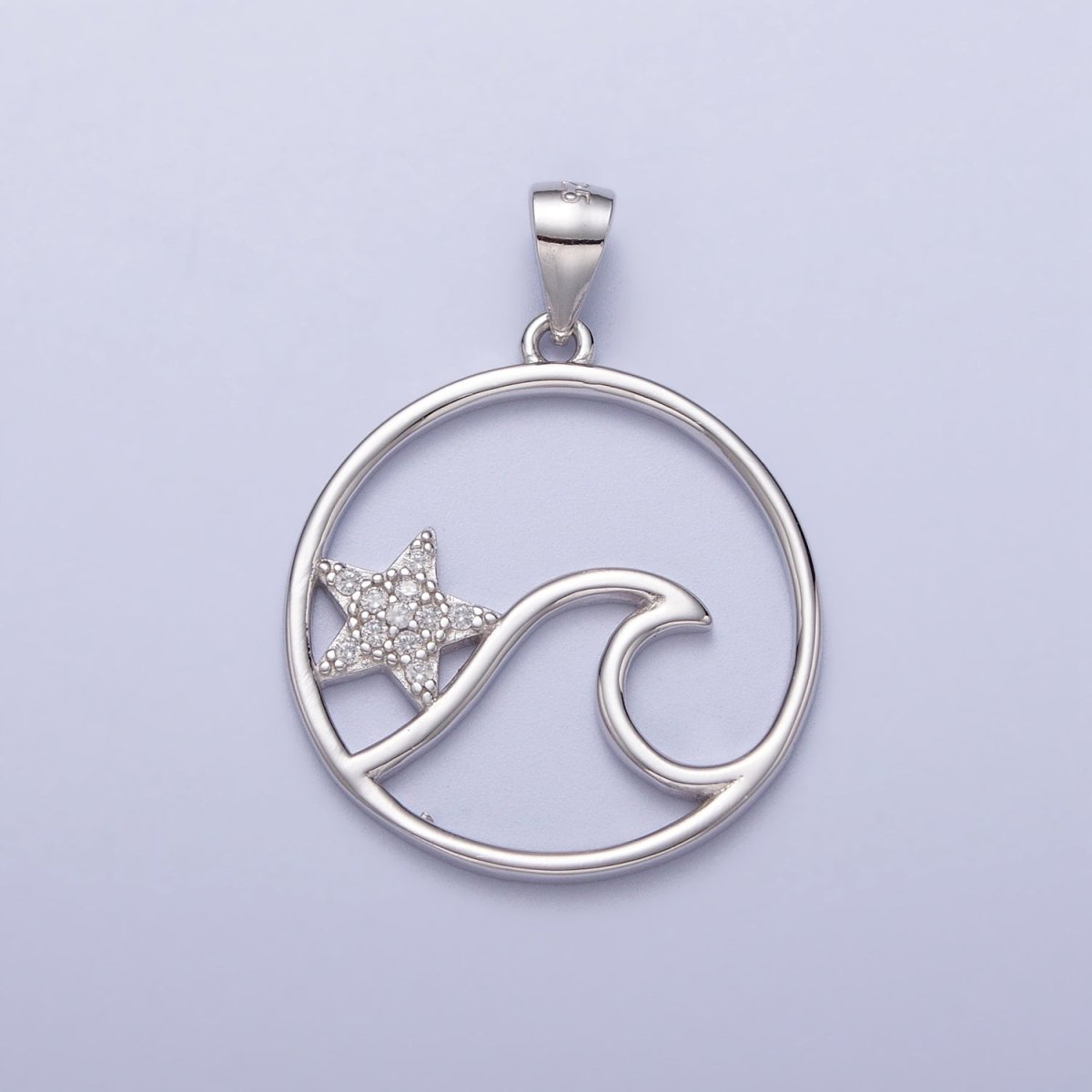 Sterling Silver Star Fish Ocean Wave Charm Micro Pave CZ Under The Sea Water Beach Pendant SL-404 - DLUXCA