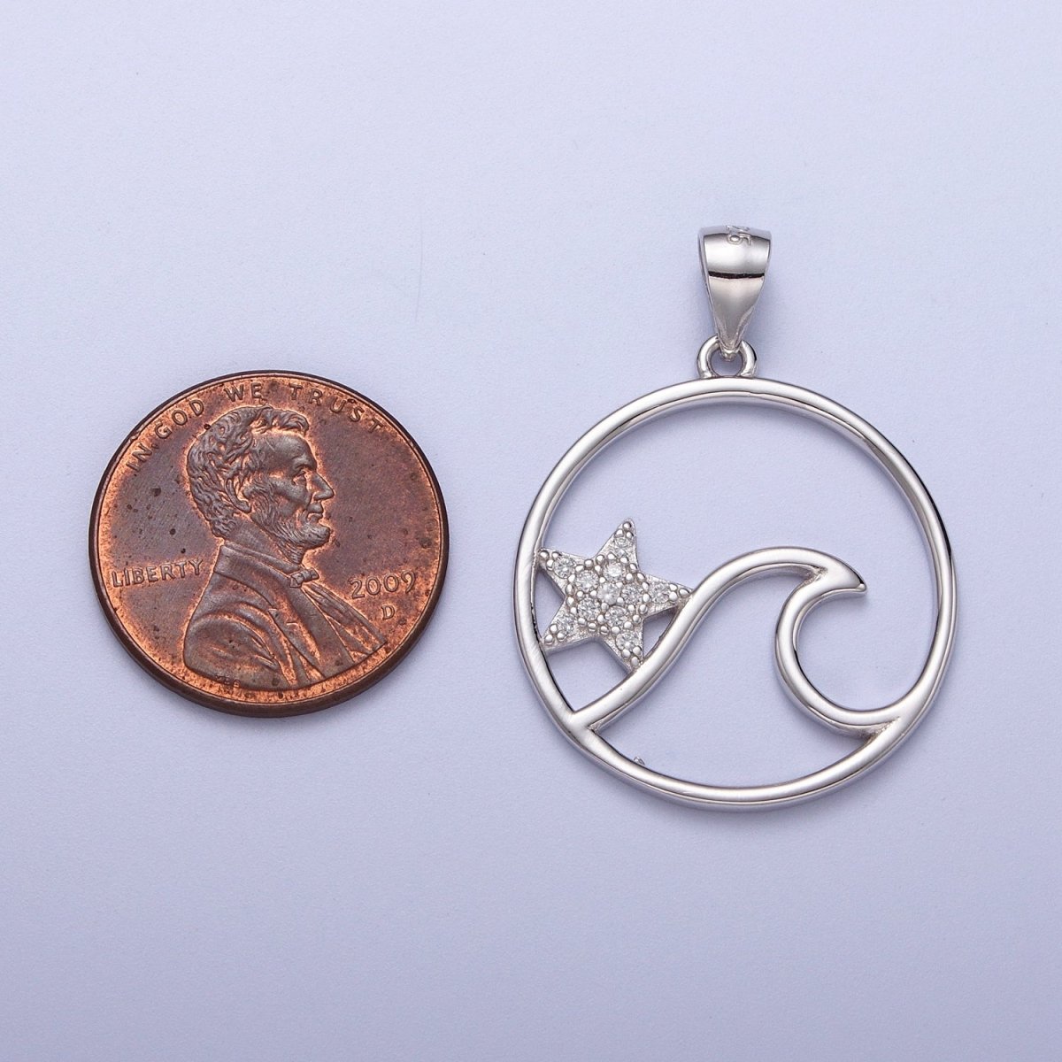 Sterling Silver Star Fish Ocean Wave Charm Micro Pave CZ Under The Sea Water Beach Pendant SL-404 - DLUXCA