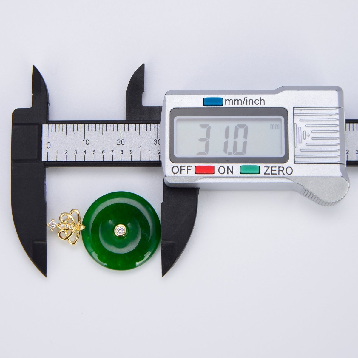 Stunning Chinese Green Donut Charm Green Jade Pendant Lucky Stone with Gold Crown Bail for Necklace Supply O-223 - DLUXCA