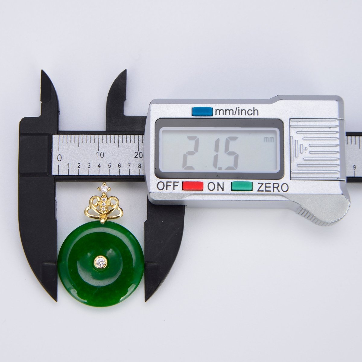 Stunning Chinese Green Donut Charm Green Jade Pendant Lucky Stone with Gold Crown Bail for Necklace Supply O-223 - DLUXCA