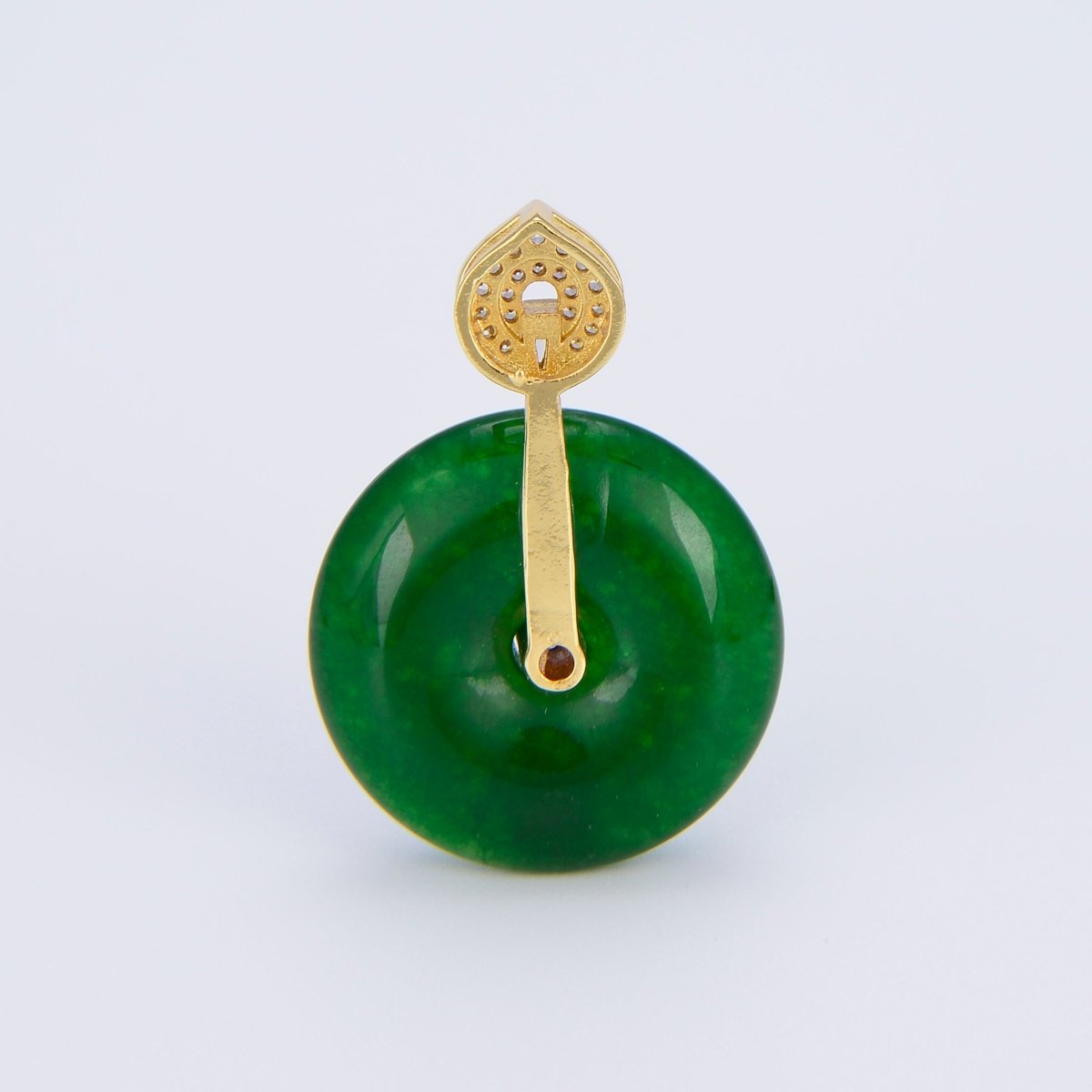 Stunning Chinese Green Donut Charm Green Jade Pendant Lucky Stone with Gold Lotus Bail for Necklace Supply O-224 - DLUXCA
