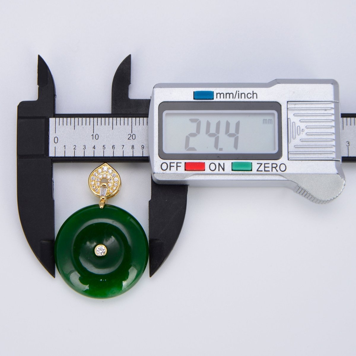 Stunning Chinese Green Donut Charm Green Jade Pendant Lucky Stone with Gold Lotus Bail for Necklace Supply O-224 - DLUXCA