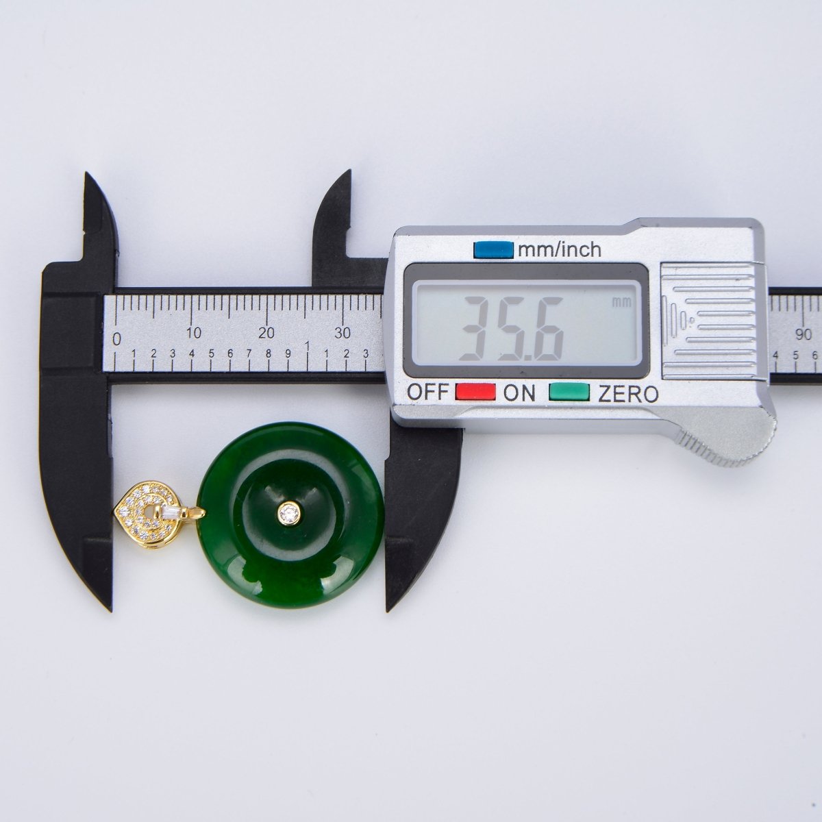 Stunning Chinese Green Donut Charm Green Jade Pendant Lucky Stone with Gold Lotus Bail for Necklace Supply O-224 - DLUXCA