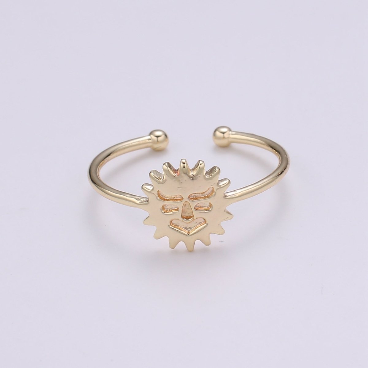 Sun 18k Gold Ring, Helios Adjustable Gold Curb Ring, Simple Ring, Titan Ring R-263 - DLUXCA