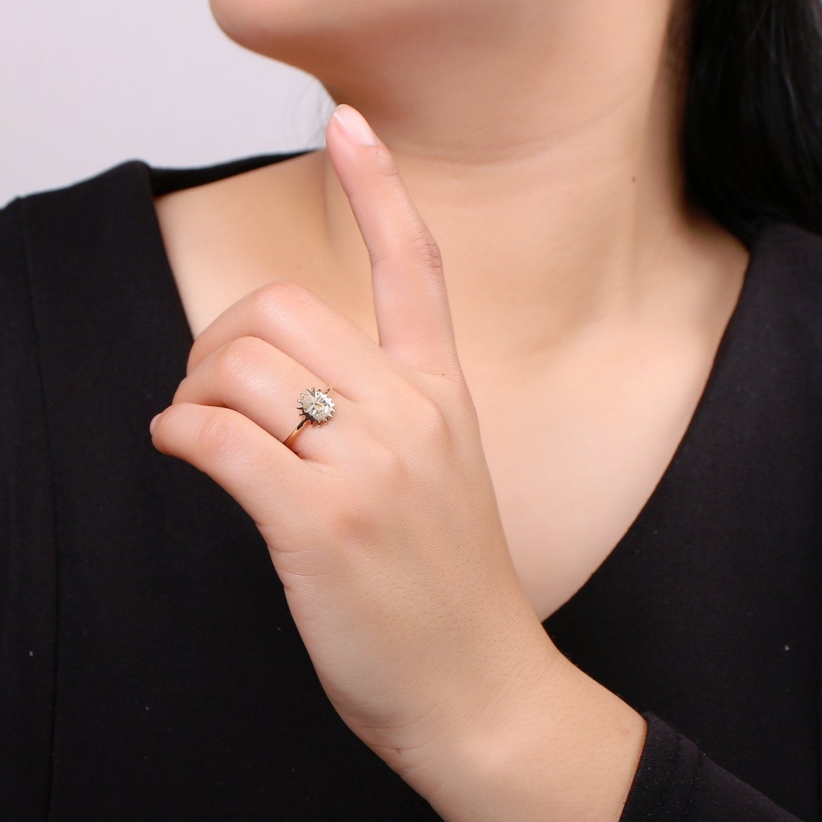 Sun 18k Gold Ring, Helios Adjustable Gold Curb Ring, Simple Ring, Titan Ring R-263 - DLUXCA