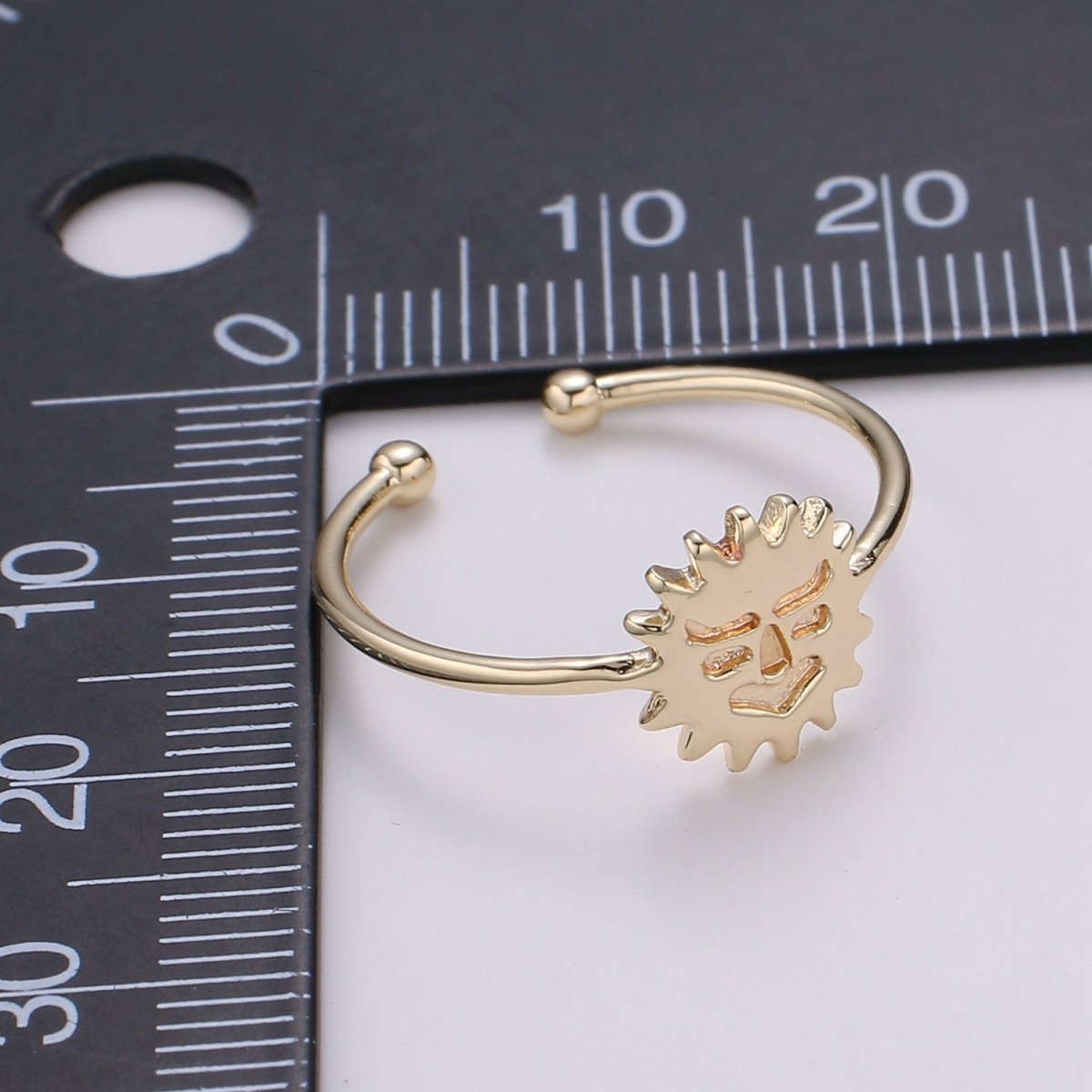 Sun 18k Gold Ring, Helios Adjustable Gold Curb Ring, Simple Ring, Titan Ring R-263 - DLUXCA