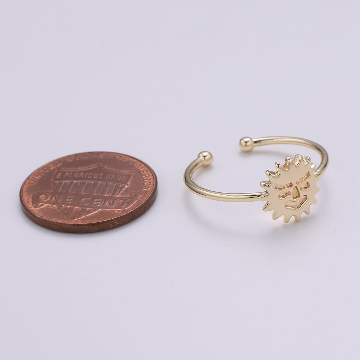 Sun 18k Gold Ring, Helios Adjustable Gold Curb Ring, Simple Ring, Titan Ring R-263 - DLUXCA