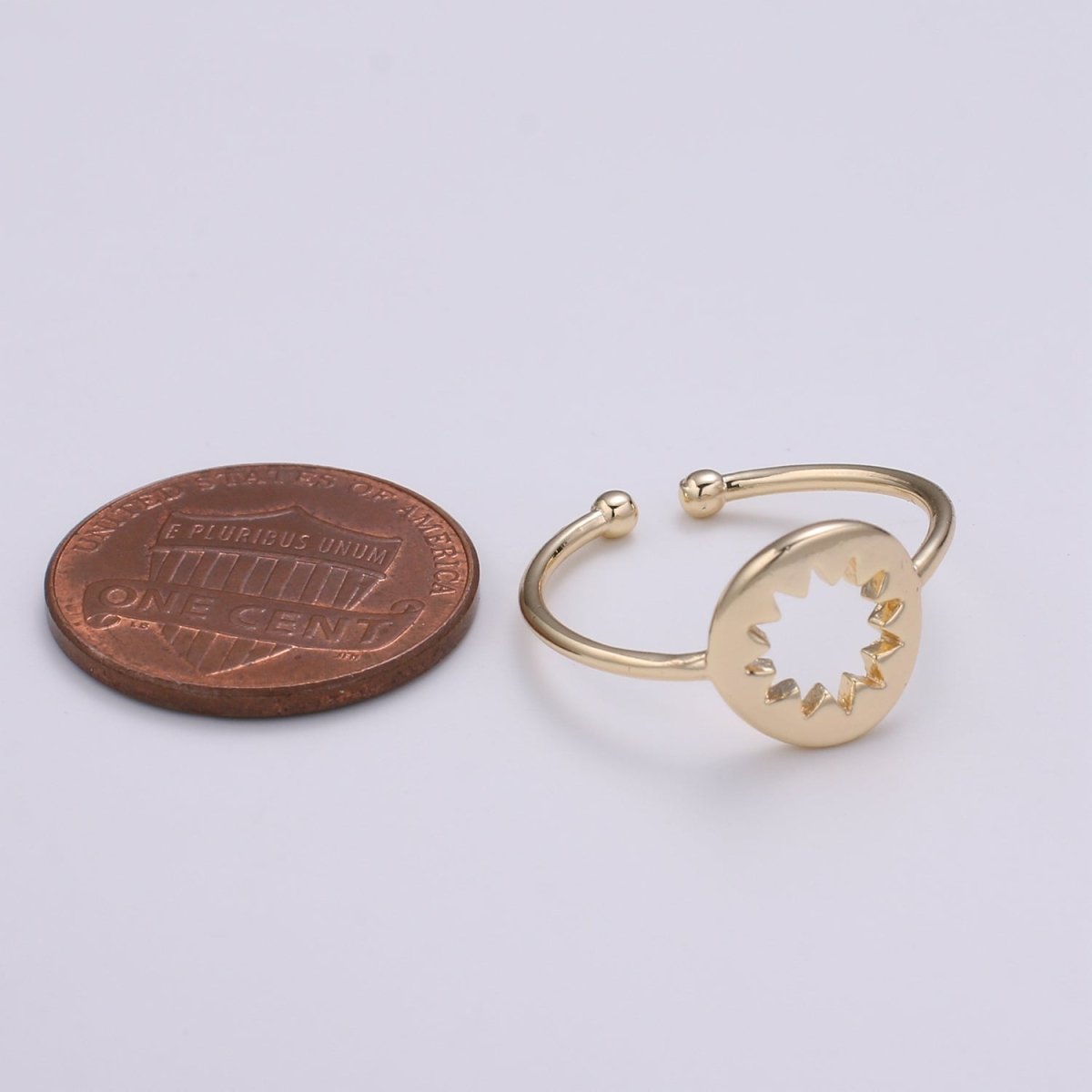 Sun of the Universe 18k Gold Ring, Sun Bright Adjustable Gold Curb Ring, Simple Ring, Circle Ring R-255 - DLUXCA