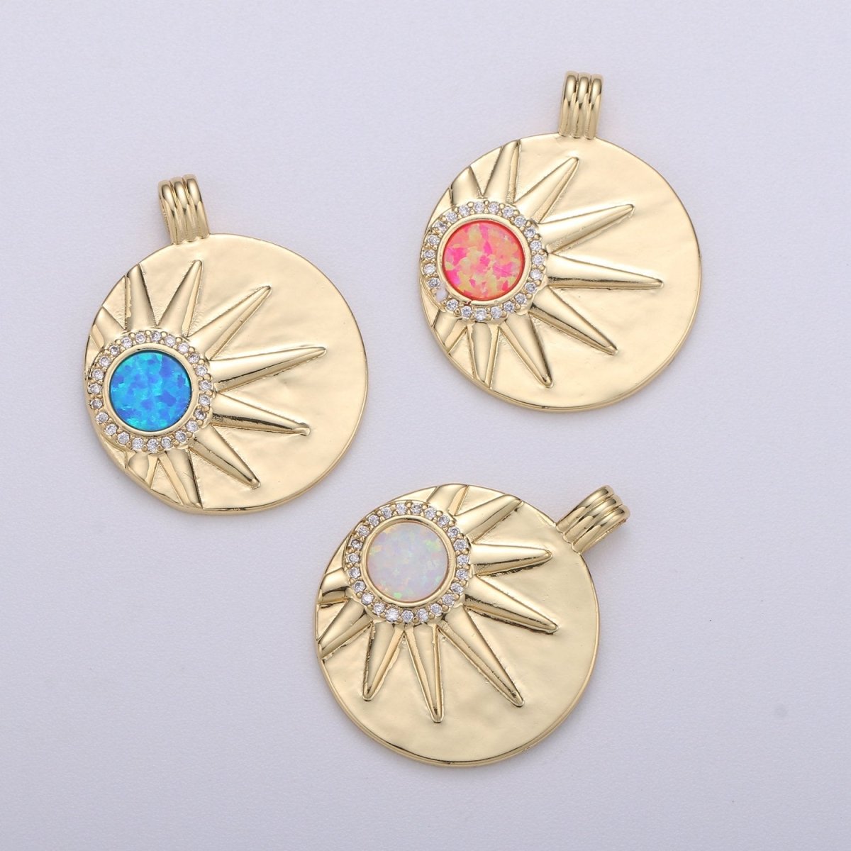 Sun with Opal Pendants • Gold Celestial Pendant • 14k Gold Filled Pendant Medallion Charm Sunburst Jewelry Supply I-711~I-713 - DLUXCA