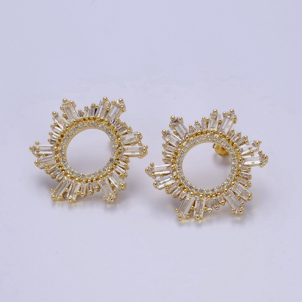 Sunburst Stud Earrings, Sun Ray Stud Earrings, CZ Sunburst Celestial Earring in Gold Filled / Silver V-134 V-135 - DLUXCA