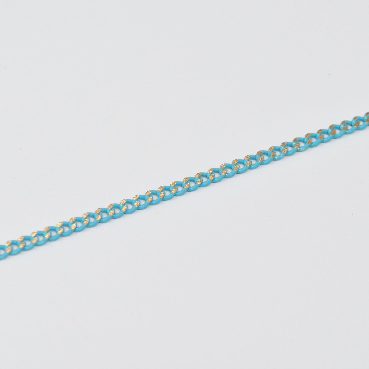 Teal Matte gleaming gold Cuban Curb Chain by Yard, Florida Link Chain, Wholesale bulk Roll Chain for Jewelry Making, Width 1.8mm | ROLL-442 Clearance Pricing - DLUXCA