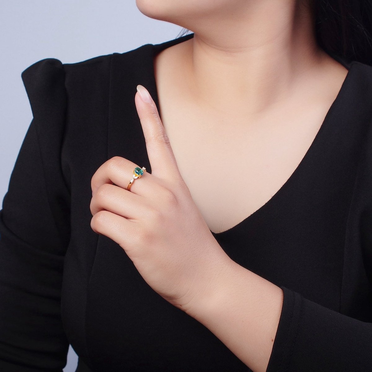 Teal Oval Cubic Zirconia Promise Ring O-781 - DLUXCA