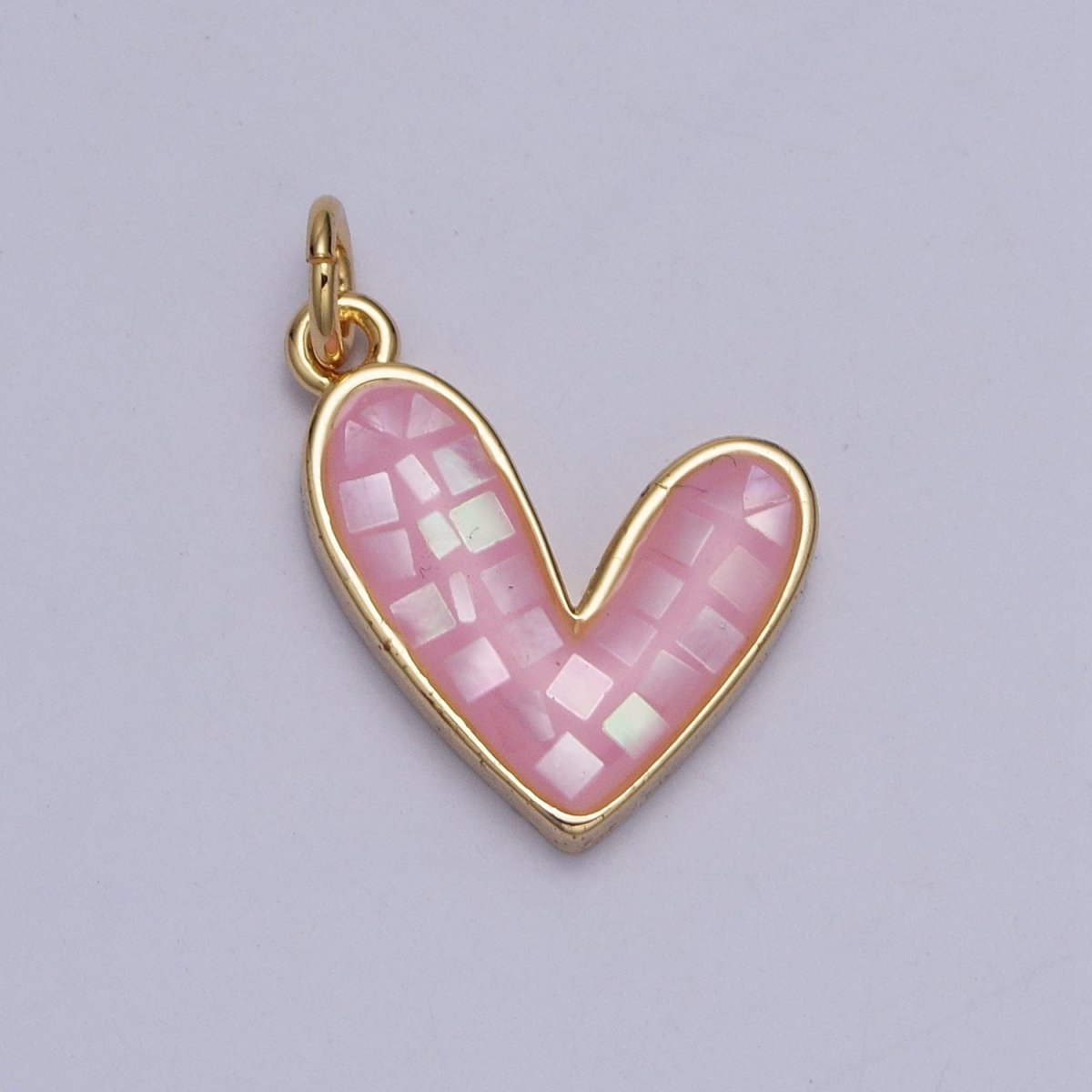 Teal, White, Pink, Purple, Green, Blue Shell Opal Heart Love Gold Charm For Jewelry Making AG-048~AG-053 - DLUXCA