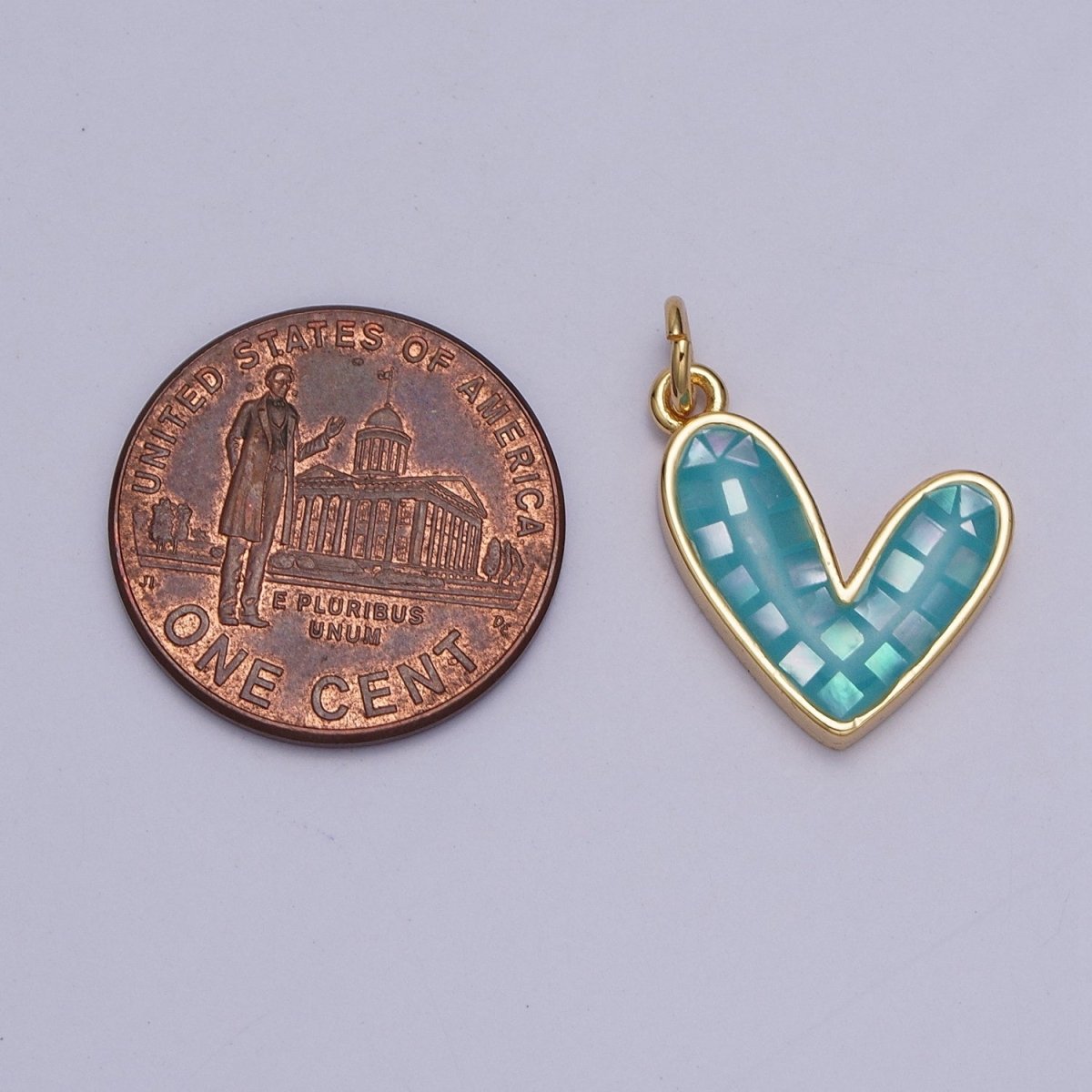 Teal, White, Pink, Purple, Green, Blue Shell Opal Heart Love Gold Charm For Jewelry Making AG-048~AG-053 - DLUXCA