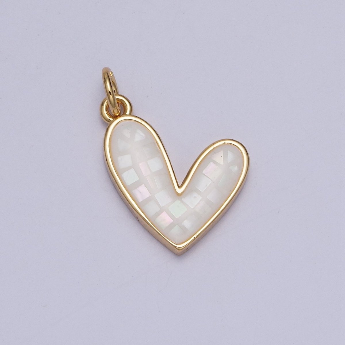 Teal, White, Pink, Purple, Green, Blue Shell Opal Heart Love Gold Charm For Jewelry Making AG-048~AG-053 - DLUXCA