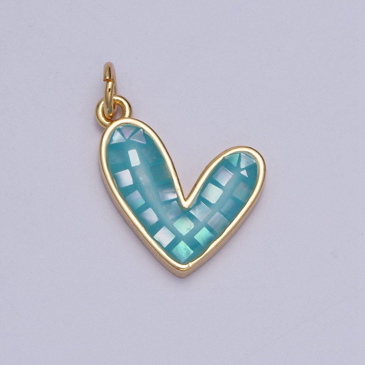 Teal, White, Pink, Purple, Green, Blue Shell Opal Heart Love Gold Charm For Jewelry Making AG-048~AG-053 - DLUXCA