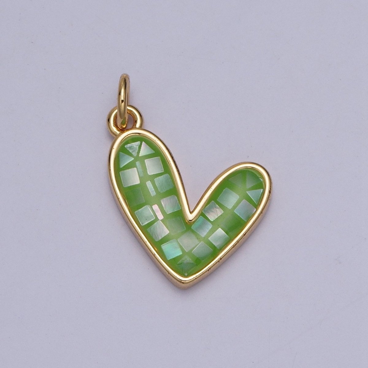 Teal, White, Pink, Purple, Green, Blue Shell Opal Heart Love Gold Charm For Jewelry Making AG-048~AG-053 - DLUXCA