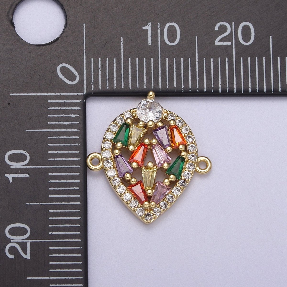 Tear Drop connectors, CZ charms gold filled Rainbow crystal charms for bracelet, teardrop crystal jewelry link connector F-212 - DLUXCA
