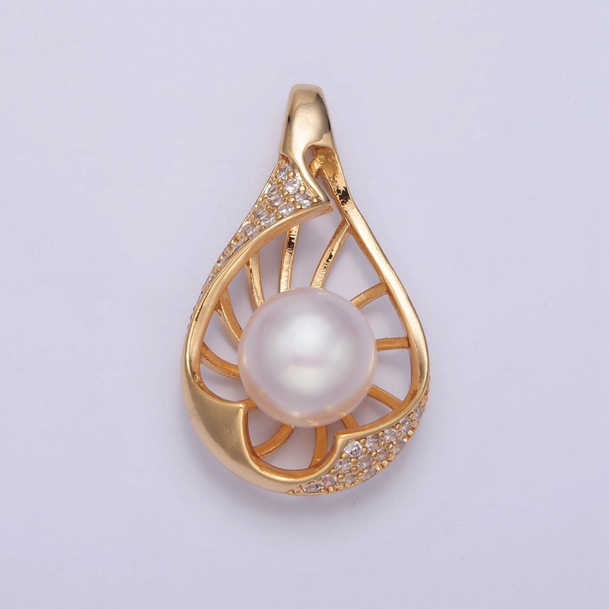 Tear Drop Pave Genuine Shell Pearl Pendant Minimalist Bridal Wedding Jewelry I-041 - DLUXCA