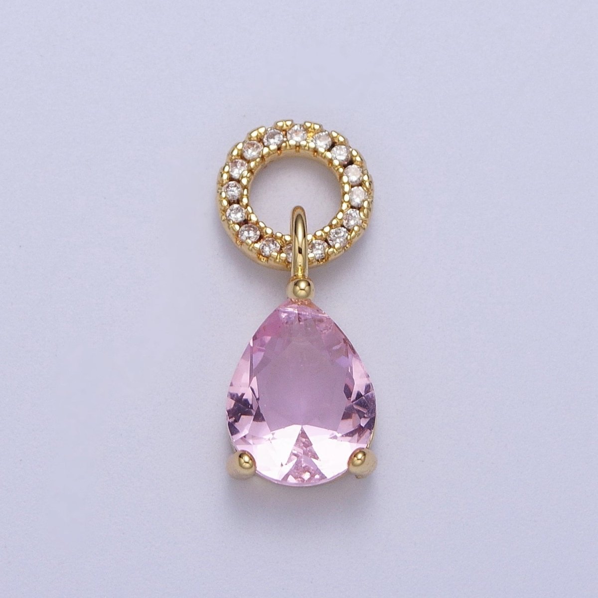 Teardrop Cubic Zirconia Micro Paved Round Bail Charm | C-280 C-282 C-284 C-286 C-290 - DLUXCA