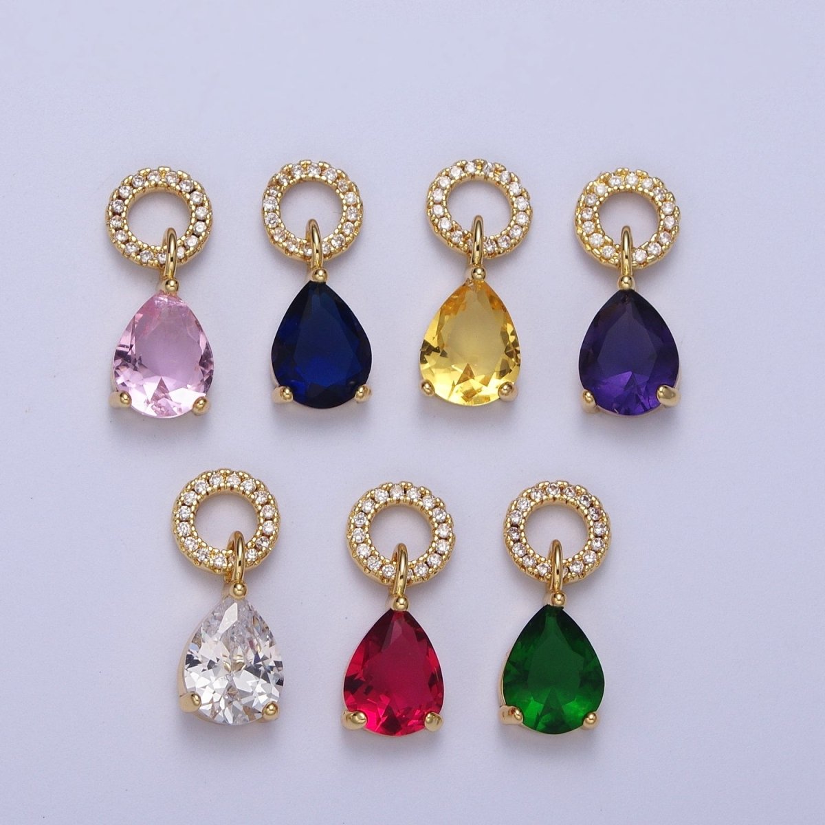 Teardrop Cubic Zirconia Micro Paved Round Bail Charm | C-280 C-282 C-284 C-286 C-290 - DLUXCA