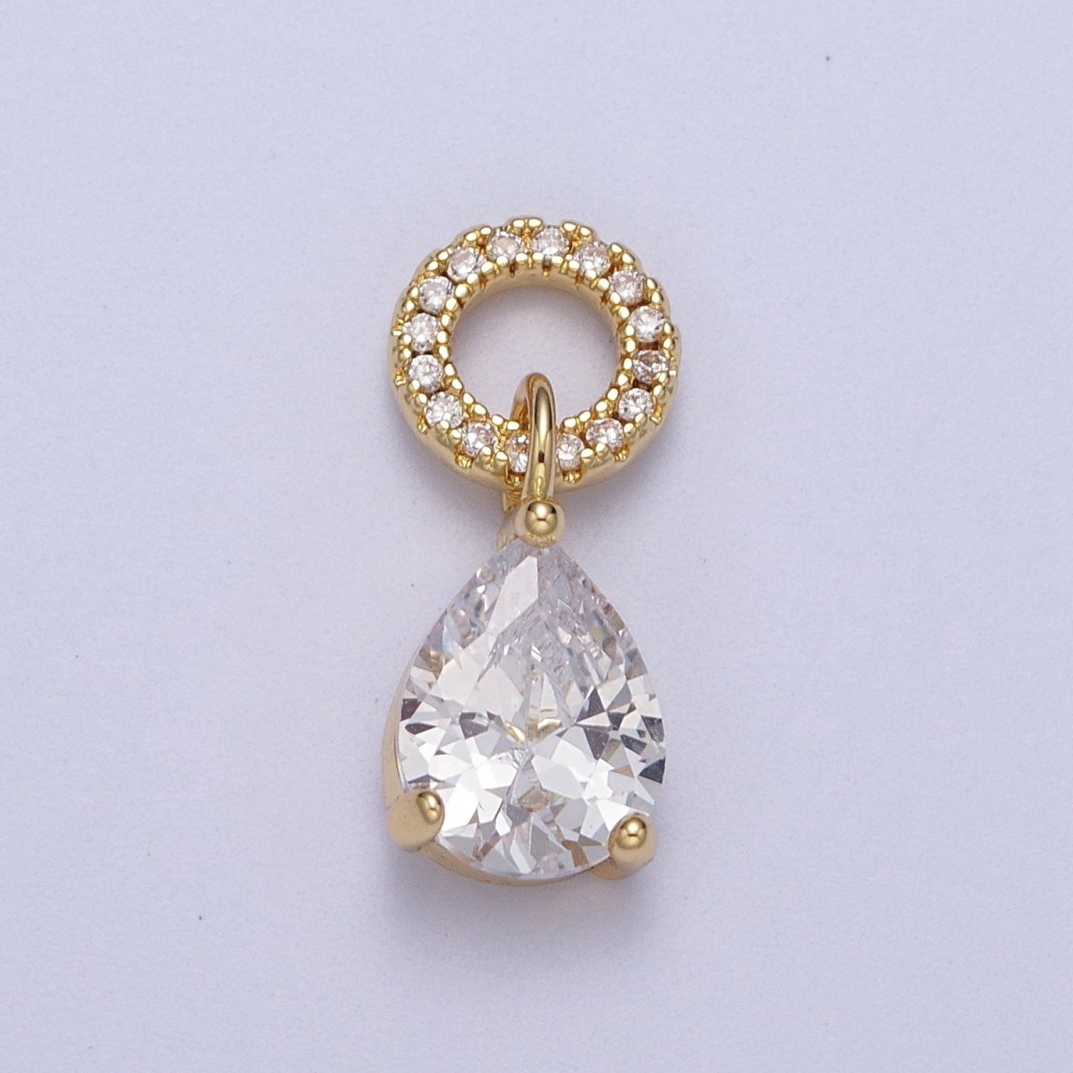 Teardrop Cubic Zirconia Micro Paved Round Bail Charm | C-280 C-282 C-284 C-286 C-290 - DLUXCA