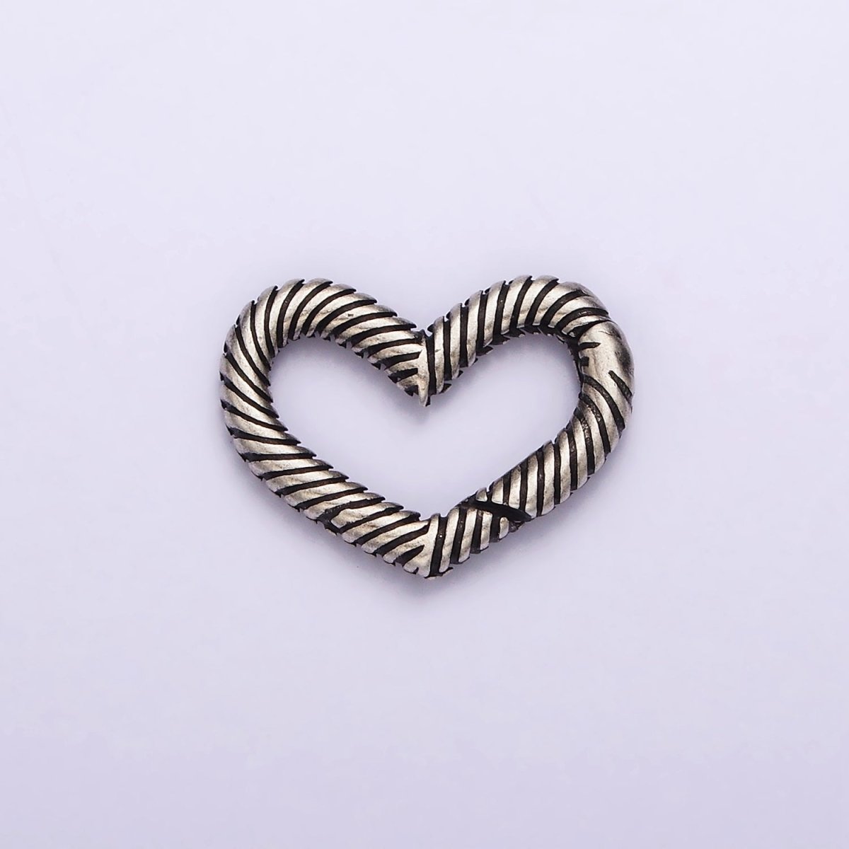 Textured Clasp Antique Silver S925 Sterling Silver Hinged Heart Push Gate Ring Clasp Charm Pendants Interchangeable Connectors SL-309 - DLUXCA