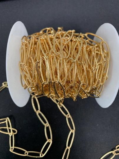 Textured Oval Paperclip Chain by Yard 24k Gold Fill Oval Cable Link Chain for DIY Craft ROLL-406 - DLUXCA