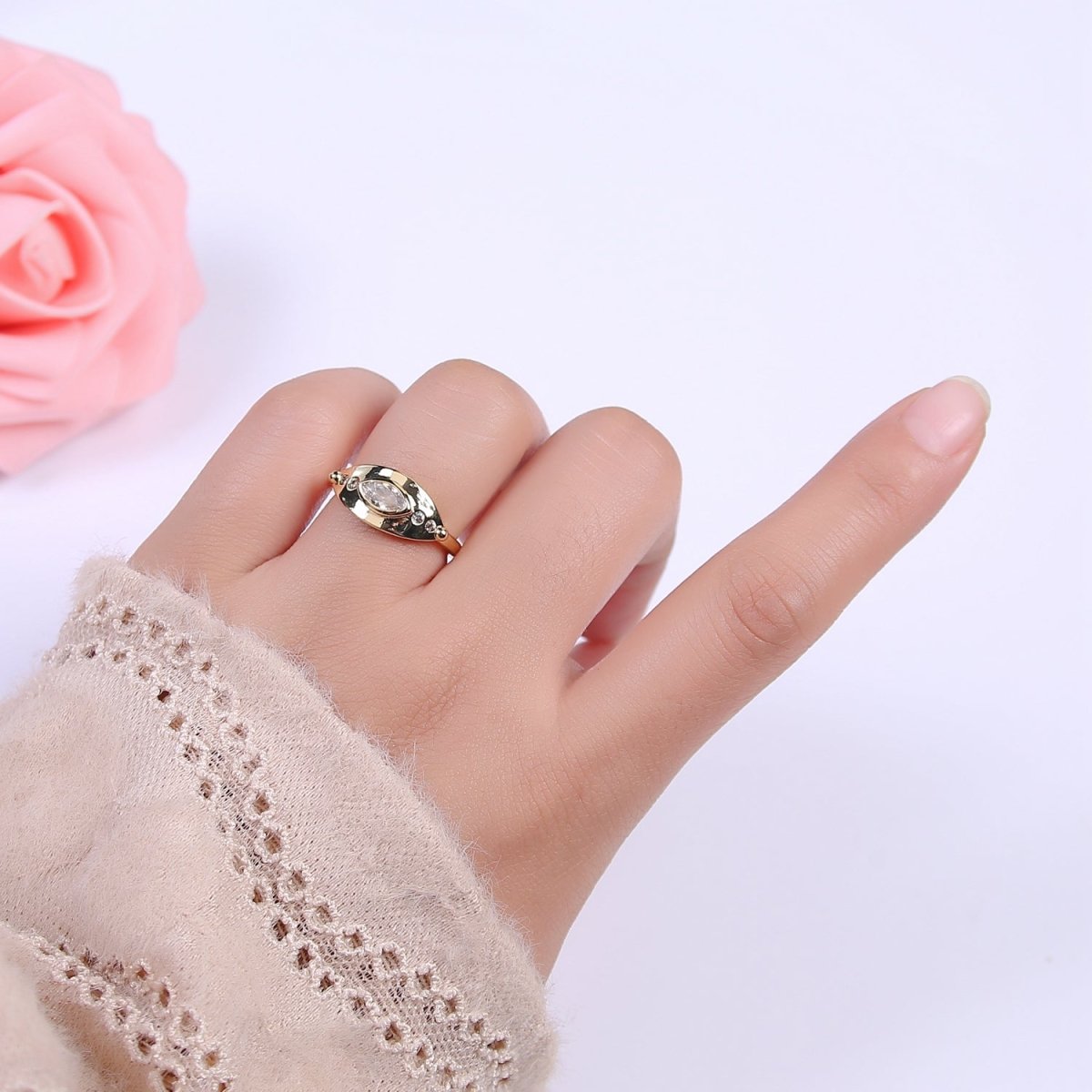 The Eye Ring in 14k Gold Filled Open Adjustable Jewelry U-378 - DLUXCA