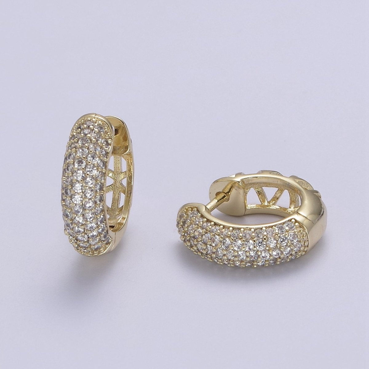 Thick CZ Huggies, Bold Diamond Earrings, 14K Gold Filled Huggie Chunky Pave Huggies V-157 - DLUXCA